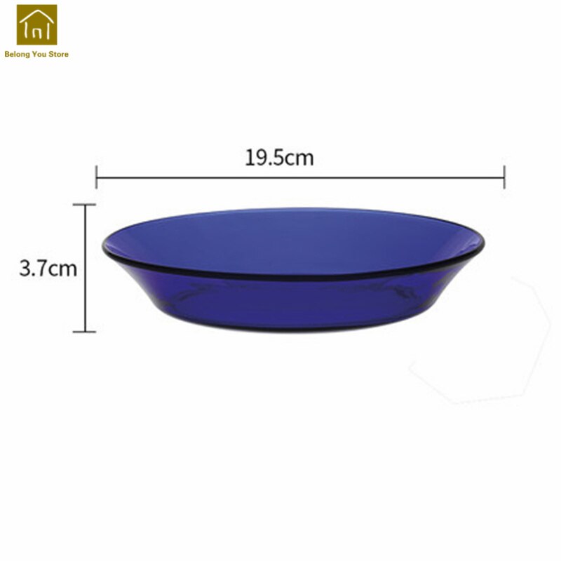 Farve glas tallerken enkel gennemsigtig mikroovn plader middag dyb tallerken tallerken nice verre gafler mad tallerkener wki 087: Blå 19.5cm