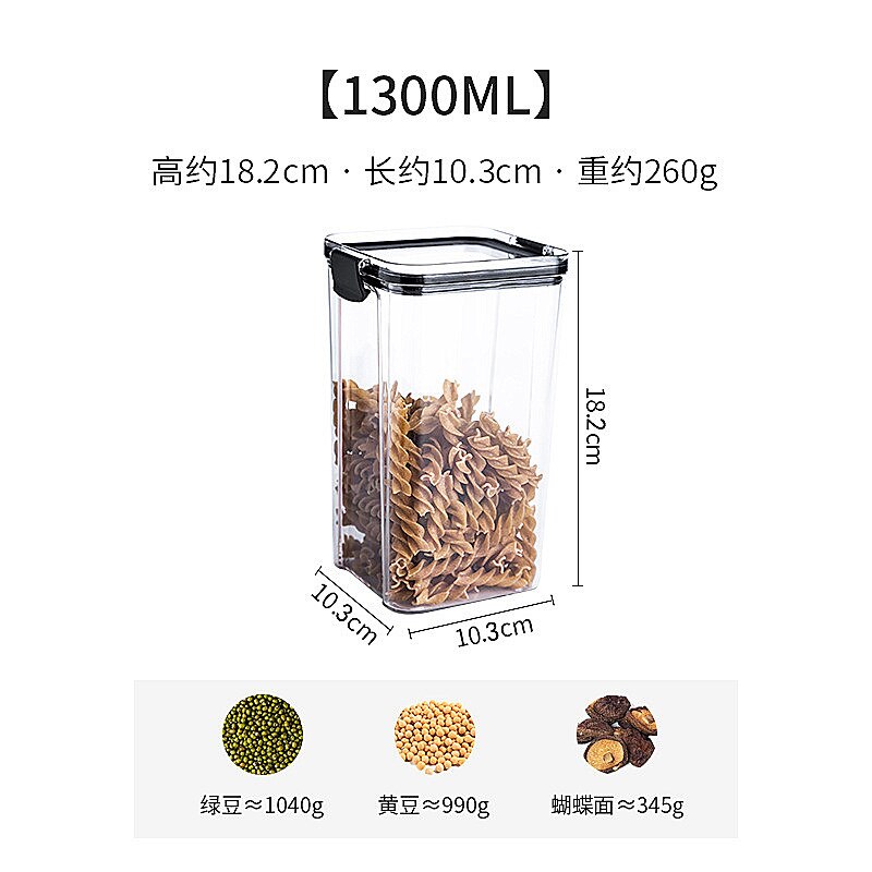 Küche Lagerung Container Snacks Bohnen Reis Nüsse Lebensmittel Lagerung Gläser Kunststoff Behälter Versiegelt Frische Lagerung Küche Liefert: transparent 1300ml