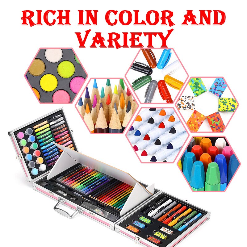 42-208Pcs Kids Draw Set Colored Pencil Crayon Watercolor Pens with Drawing Board Educational Toys Water Painting Art