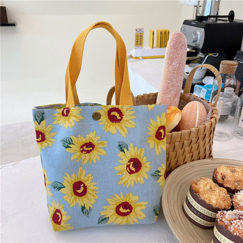 Original Korean Canvas Lunch Bag Lunch Box Hand Bag Cotton Linen Cloth Handbag Small Compact Large Capacity Mommy Bag