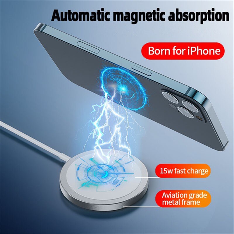 15W Magnetic Wireless Car Charger - Type C - For Magsafe iPhone 12 Series - Fast Charging Pad - With LED Light & USB Cable