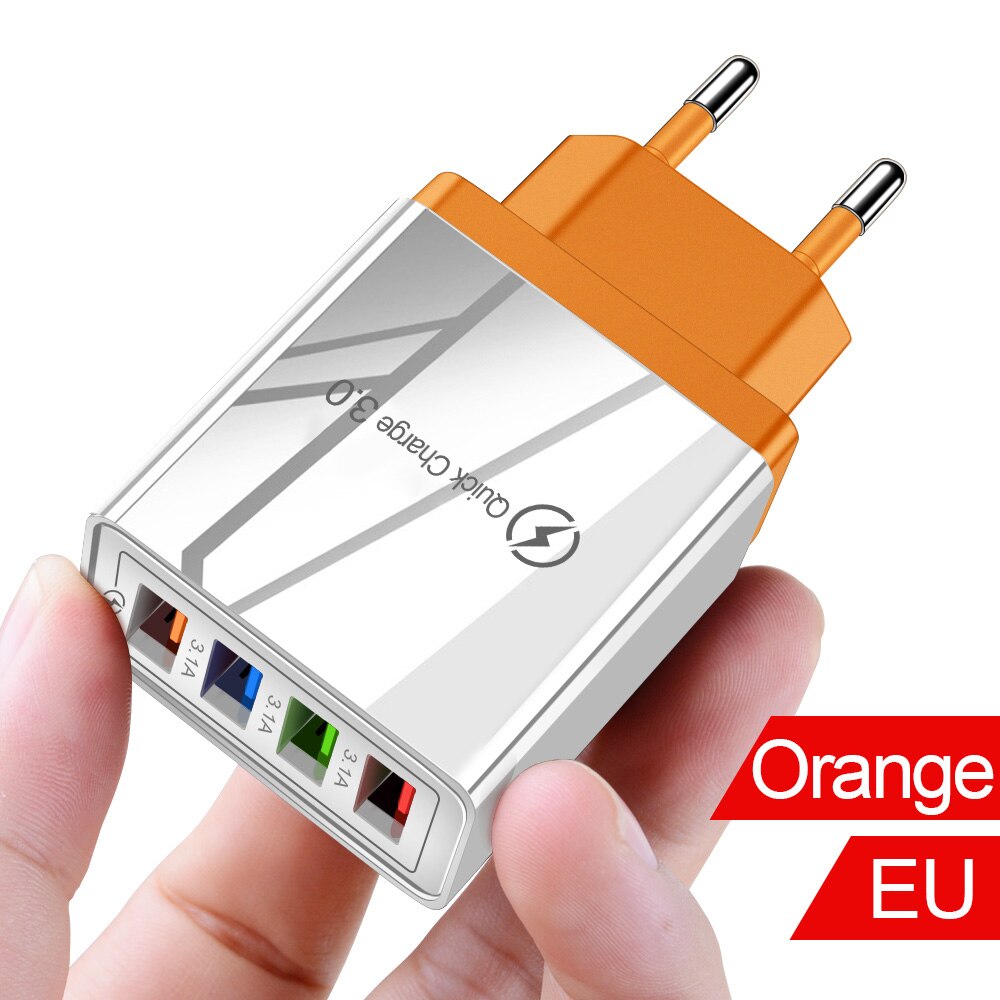 Cargador USB con enchufe europeo/estadounidense Olaf, carga rápida 3,0 4,0, adaptador de teléfono para Huawei Tablet, cargador móvil de pared, adaptador de carga rápida: EU Plug / Orange