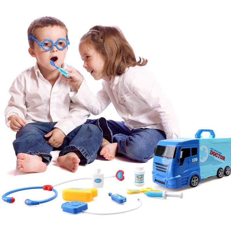 Vehículo de rescate de 21 piezas simulación de camión de ambulancia conjunto de juguetes para niños, de juego de rol para niños y niñas