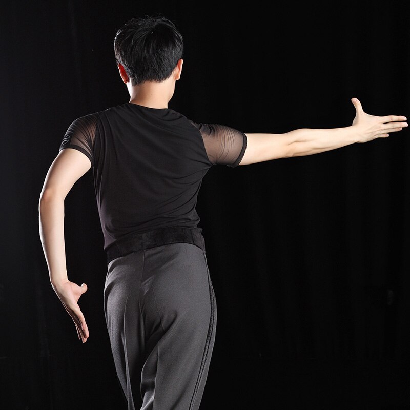 High-End Latin Dance Tops Men'S Dance Clothing Mesh Short-Sleeved Standard Ballroom Dance Practice Shirt DL3892