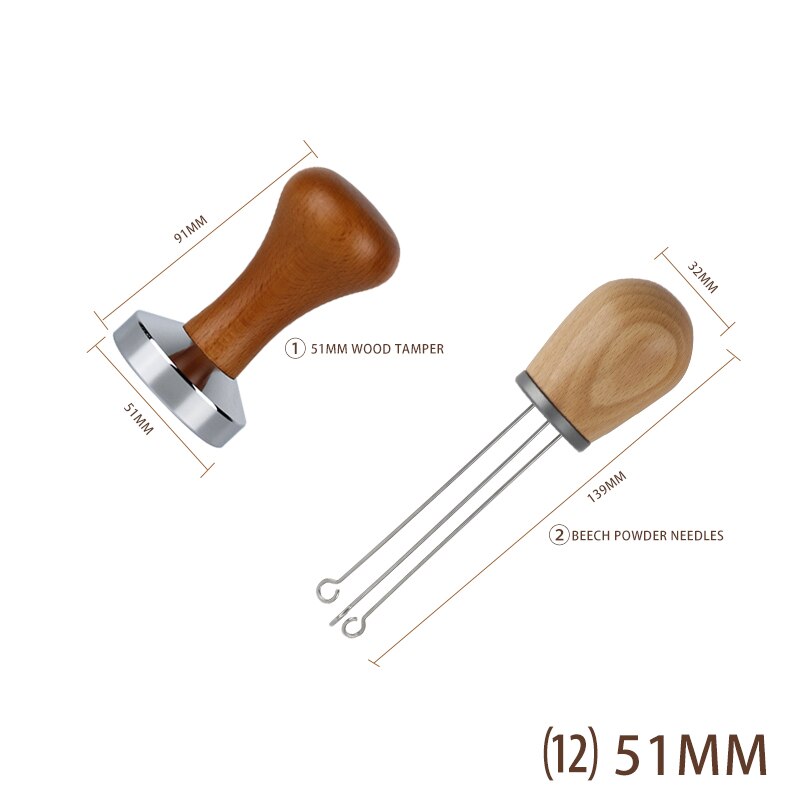 Doseur de café, poignée en bois massif, aiguille, doseur, distributeur, outil de nivellement, mélange de café: 12-51MM