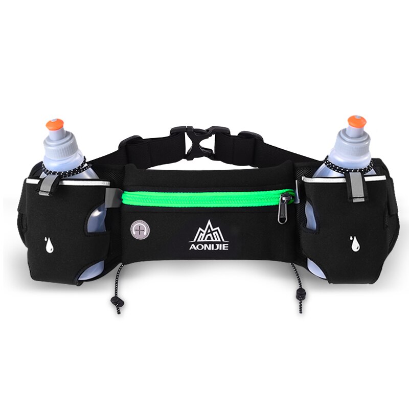 * AONIJIE E834 Marathon Jogging Fietsen Running Hydratatie Riem Heuptas Pouch Fanny Pack Telefoon Houder Voor 250 ml Water flessen: Green with 2 Bottles