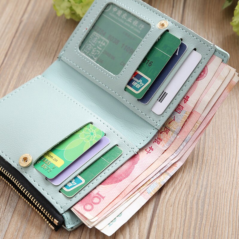 Embroidery Short Wallet Leather Clutch Wallets Female Floral Hasp Coin Purse Small Zipper Bag Credit Card Holders