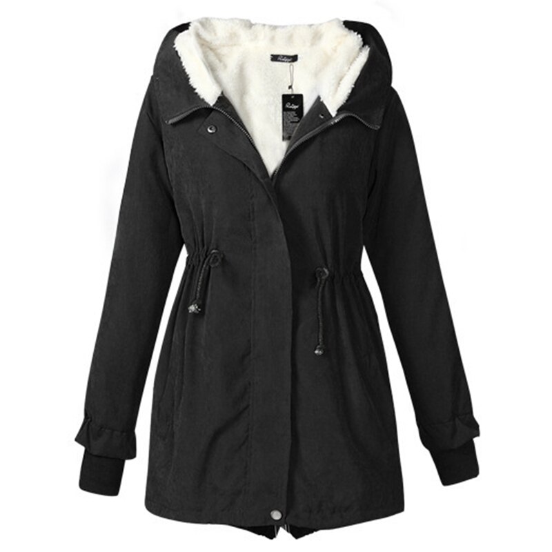 Jocoo jolee kvinnelige middels lange vatterte jakker dame hette tykk bomull varm frakk vinter parkas overfrakker pluss størrelse 3xl yttertøy: Svart / 5xl