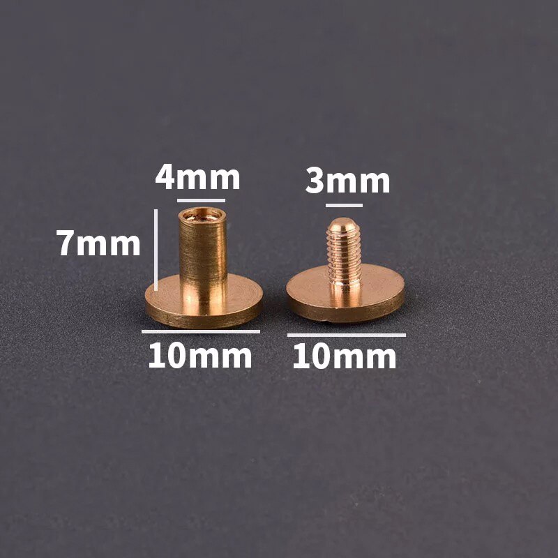 Tornillos de encuadernación de latón macizo, remaches de clavos para álbum de fotos, tachuelas artesanales de cuero, sujetadores de billetera de cinturón, tapa de 10mm, 10 Uds.: 10mm x 7mm