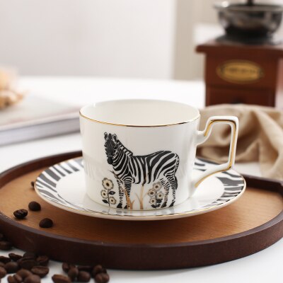 Nordisk stil zebra älgbenporslin kaffekopp och tefatuppsättningar engelska phnom penh svart tekopp: 02