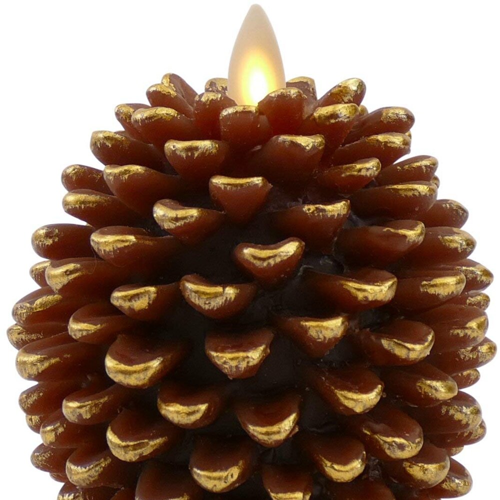 Ksperway LED Pine Cone Candles: 3.5 x 4 Unscented, Battery Operated, Flameless Candles with Timer (Brown)