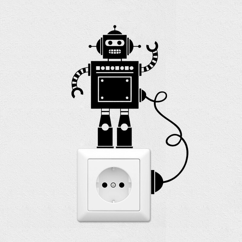 KUCADA cartoon robot switch panel sticker for wall decoration removable diy black wall sticker wallpaper pvc mural decor WP1858