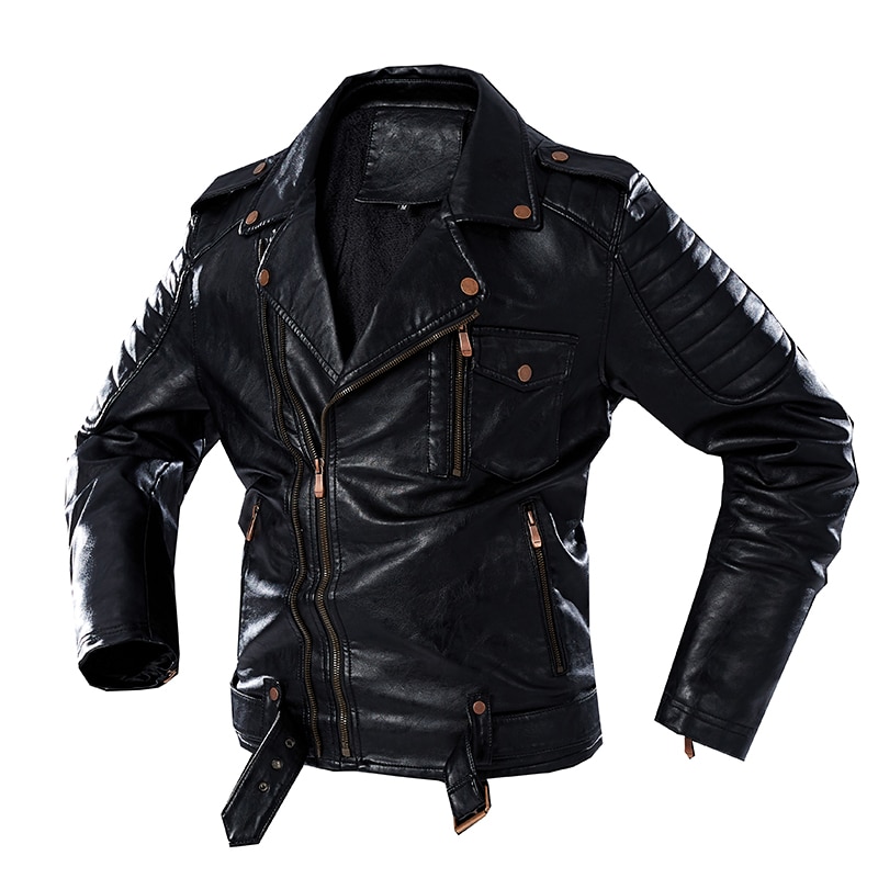 Newest Punk Rock Jacket Men Zipper Retro Motorcycle Leather Jackets Coats Fleece Faux Leather Jacket Men