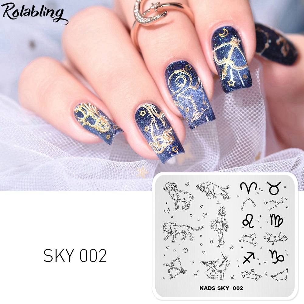 Rolabling Sky Constellation Ram Leeuw Maagd Taurus Boogschutter Afbeelding Manicure Plate Template Stencil Beauty Tools Nail Stempel