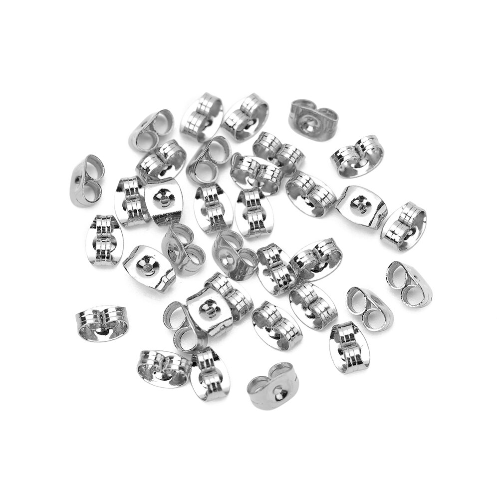 200pcs Surgical Stainless Steel Earnut Butterfly Earring Backs Silver Tone 6.5mm Earring Nuts Stopper for DIY Jewelry Findings: silver tone / 6x4.5mm