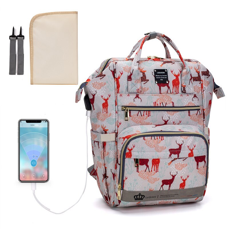 Lequeen USB Diaper Bag Nappy Bag With Diapers & Straps Large Capacity Maternity Bag Travel Backpack Waterproof: N