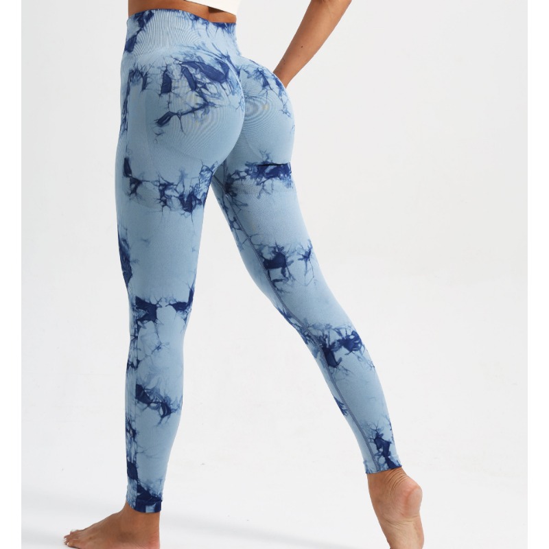 Frauen Nahtlose binden Farbstoff Yoga Gamaschen Hohe Taille Fitness sexy Gamaschen ÜSpund Laufen Heben Gesäß Radfahren Gamaschen: L / Blau