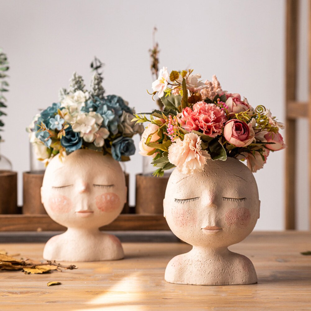 Tegneserie bordplader vaser hoved statue saftig plante harpiks blomsterkrukke vase ornament skrivebord hjemmeindretning have plante krukken kan