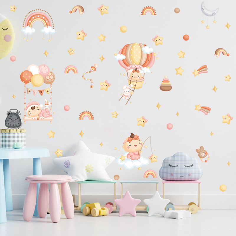 Girls room Decor Wall Stickers Cartoon Star PVC Wall Decals for Kids room Nursery Bedroom Wall Decor Home Decoration Wallpapers