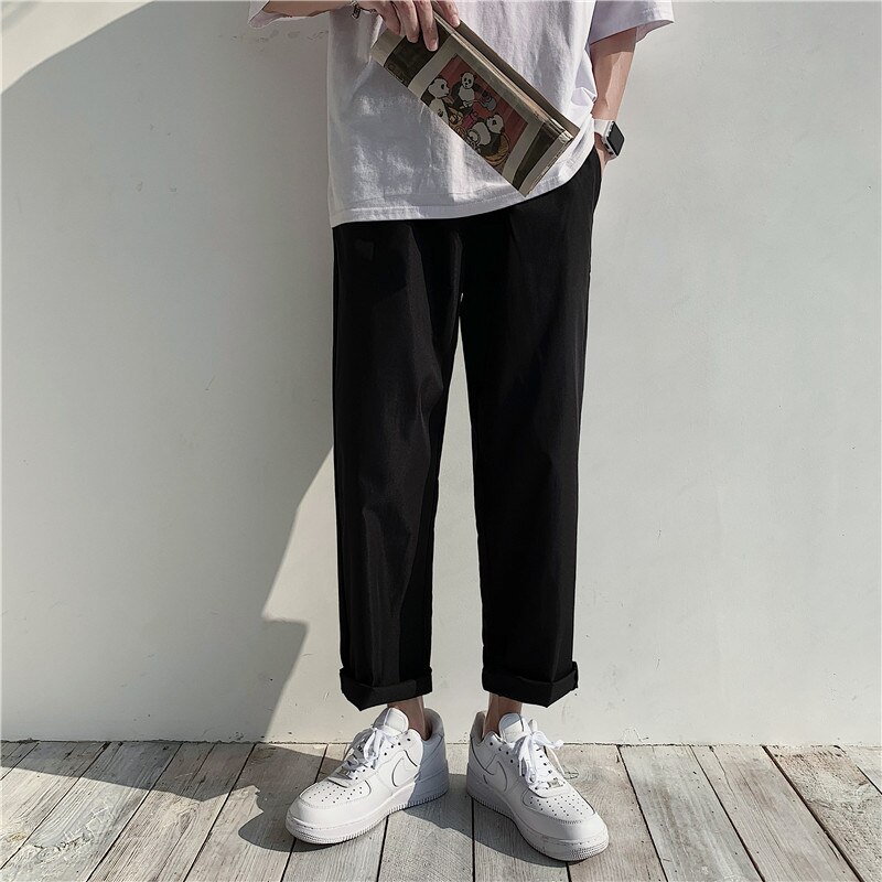 Herrebukser Løse - Ankel Længde - Elastisk Talje - Polyester & Bomuld - Sommer: M / Sort