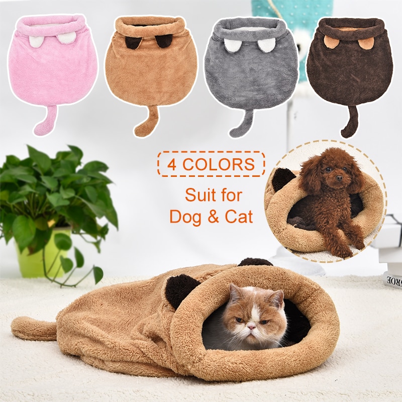 Cama para perro gato, saco de dormir de cuatro colores, cálido, cómodo, nido de cachorro de invierno, cojín en forma de estera, bonito, apto para mascota pequeña mediana