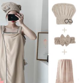 4 pièces/ensemble absorbant serviette enroulée corail polaire chemise de nuit jupe soutien-gorge serviette de bain microfibre serviette dame bonnet de douche bandeau ensemble adultes: 4