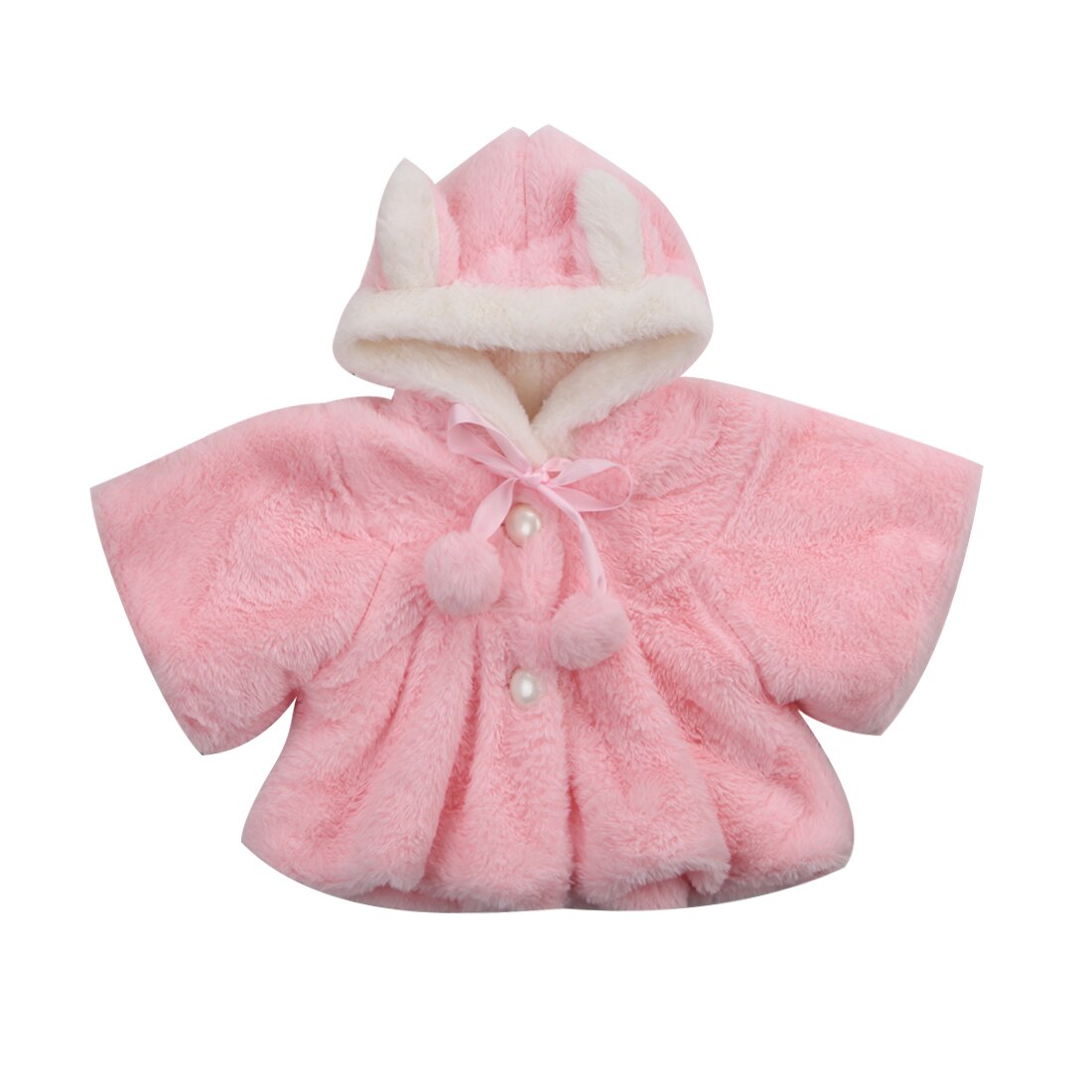Newborn Baby Girls Fur Winter Warm Soft Hoodies Coat Fluffy Fleece Outerwear Plush Ball Cloak Cute Girls Jacket Kids Clothes: Pink  18M