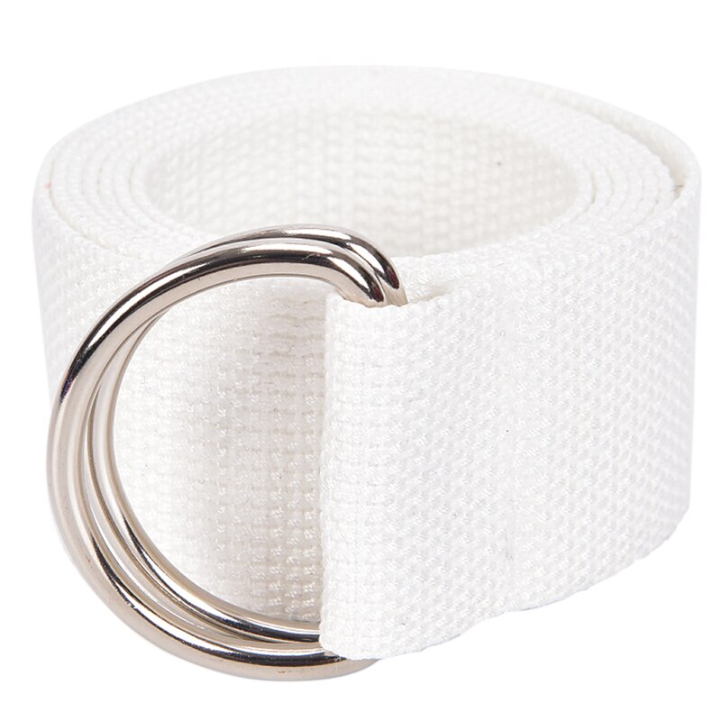 décontracté unisexe Nylon toile tissu ceinture sangle D anneau boucle ceinture couleur unie longue robe en tissu tricoté ceinture: white
