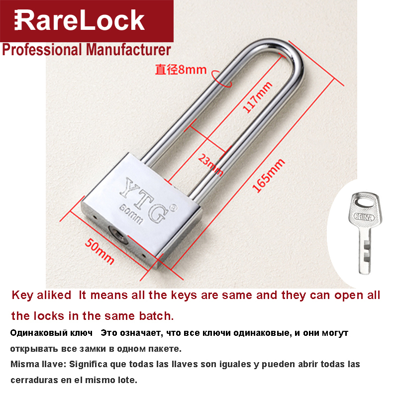 Long Handle Padlock Key Lock 30-70mm for Garden Gate Warehouse Bicycle Cabinet Shop Door Office DIY Rarelock MS463 h: 50mm Same key