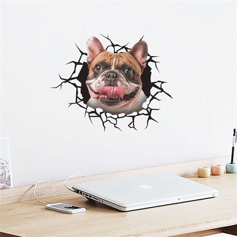 Grappige Honden Wc Stickers Voor Washroom Home Decoratie Diy Vivid 3d Gebroken Gat Patroon Puppy Muurschilderingen Creatieve Pvc Muur decal