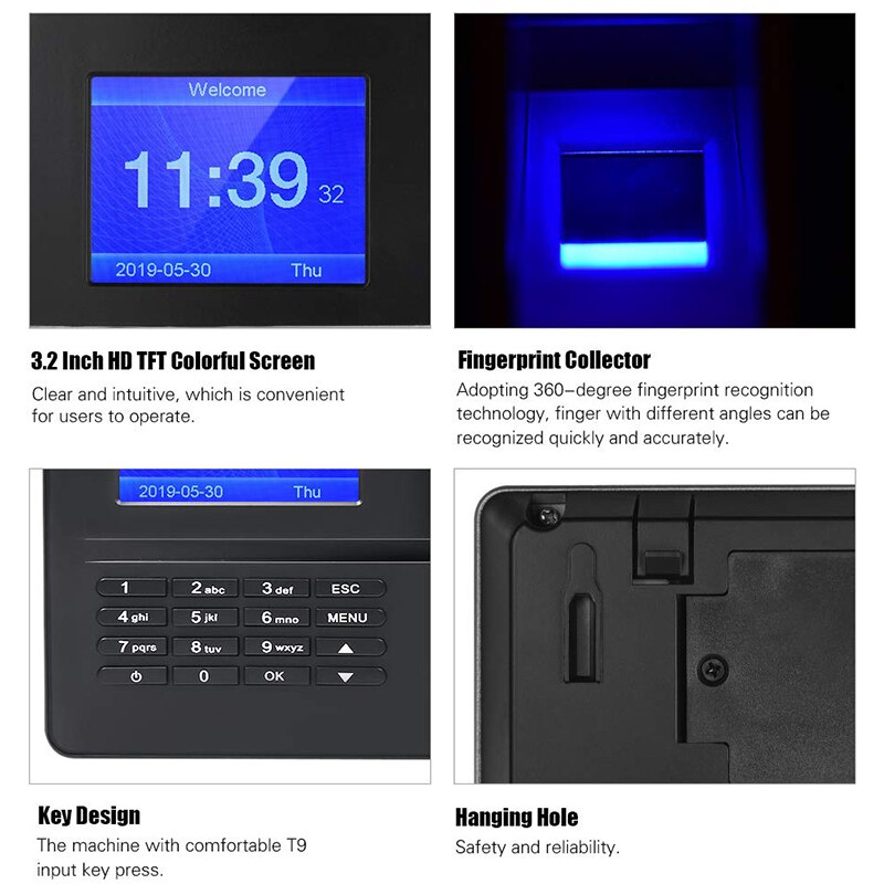 US Plug,H6 Attendance Machine Intelligent Biological Fingerprint Password Attendance Machine Employee Sign-In Recorder