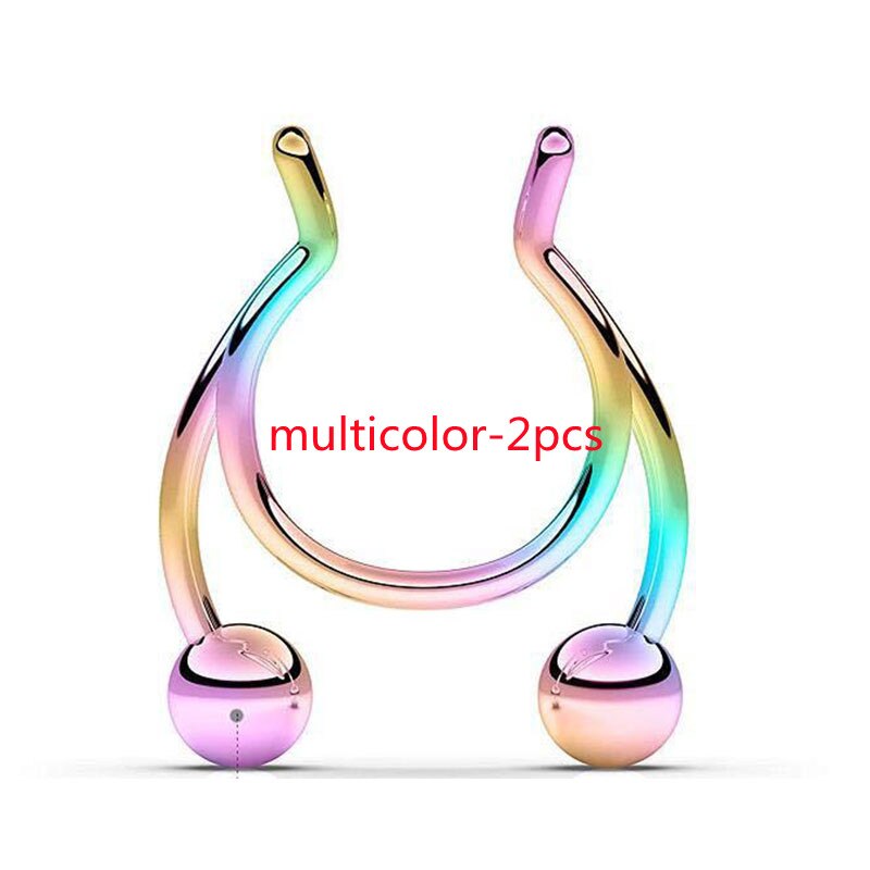 1Pcs Nose Ring Neus Clip Rvs Neustussenschot Valse Neus Ring Piercing Sieraden: multicolor-2pcs