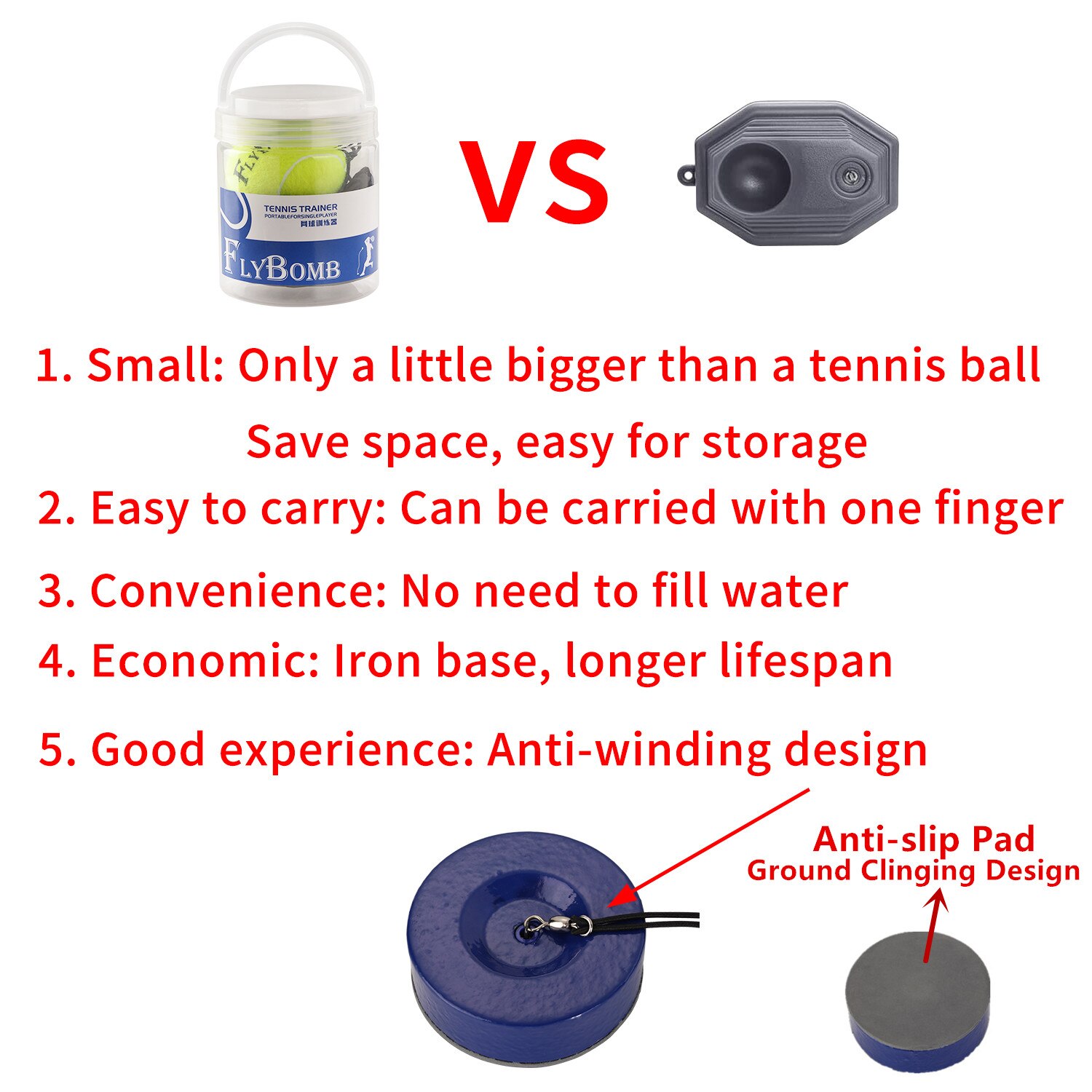 Portable Tennis Trainer 1KG Weight Heavy Iron Base for Adults Kids tenis Serve Training Self-study Rebound Balls Outdoor Indoor