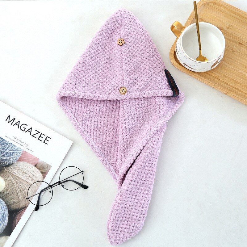 Toalla para el cabello con botón, turbante de microfibra para secado rápido, gorro de cabello seco para adultos, Toalla de baño para después de la ducha para niña, cabello largo, 1 ud.: 04