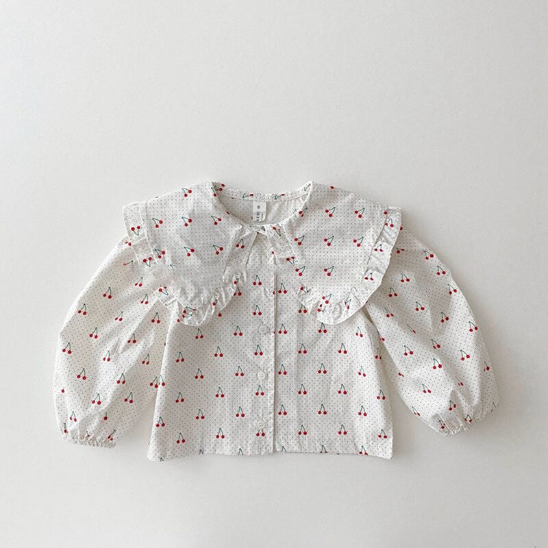 Zomer Kinderen Meisjes Pop Kraag Shirt: Cherry / 80cm