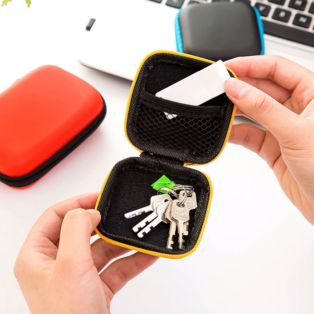 Mini Rits Hard Headphone Case Draagbare Oordopjes Pouch Box Pu Leer Oortelefoon Opbergtas Beschermende Usb Kabel Organizer