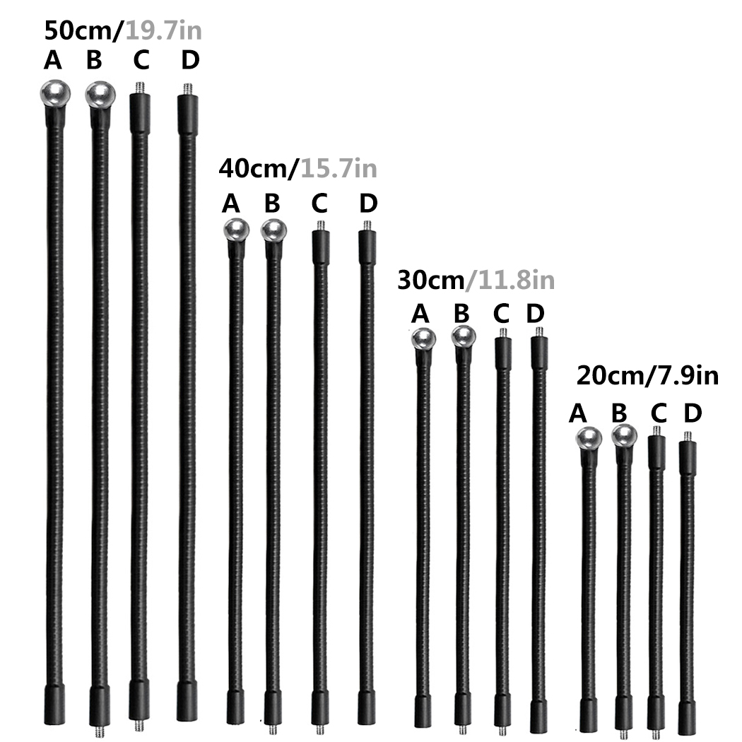 Supports de bâton de Selfie monopode à tige en métal Flexible avec vis de 1/4 pouces/bras d'extension de tête sphérique pour trépied d'appareil photo téléphone portable