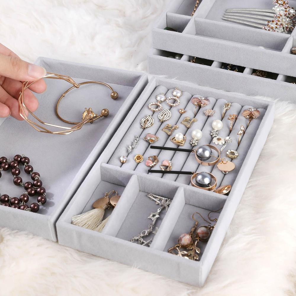 Fløjl smykker opbevaringsbakke display juvelholder stativ armbånd halskæde ring opbevaringsboks showcase skuffe smykker arrangør
