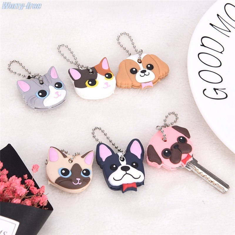 1 Pc Siliconen Sleutelhanger Cap Head Cover Sleutelhanger Case Shell Kat Hamster Pug Hond Dieren Shape Mooie Sieraden