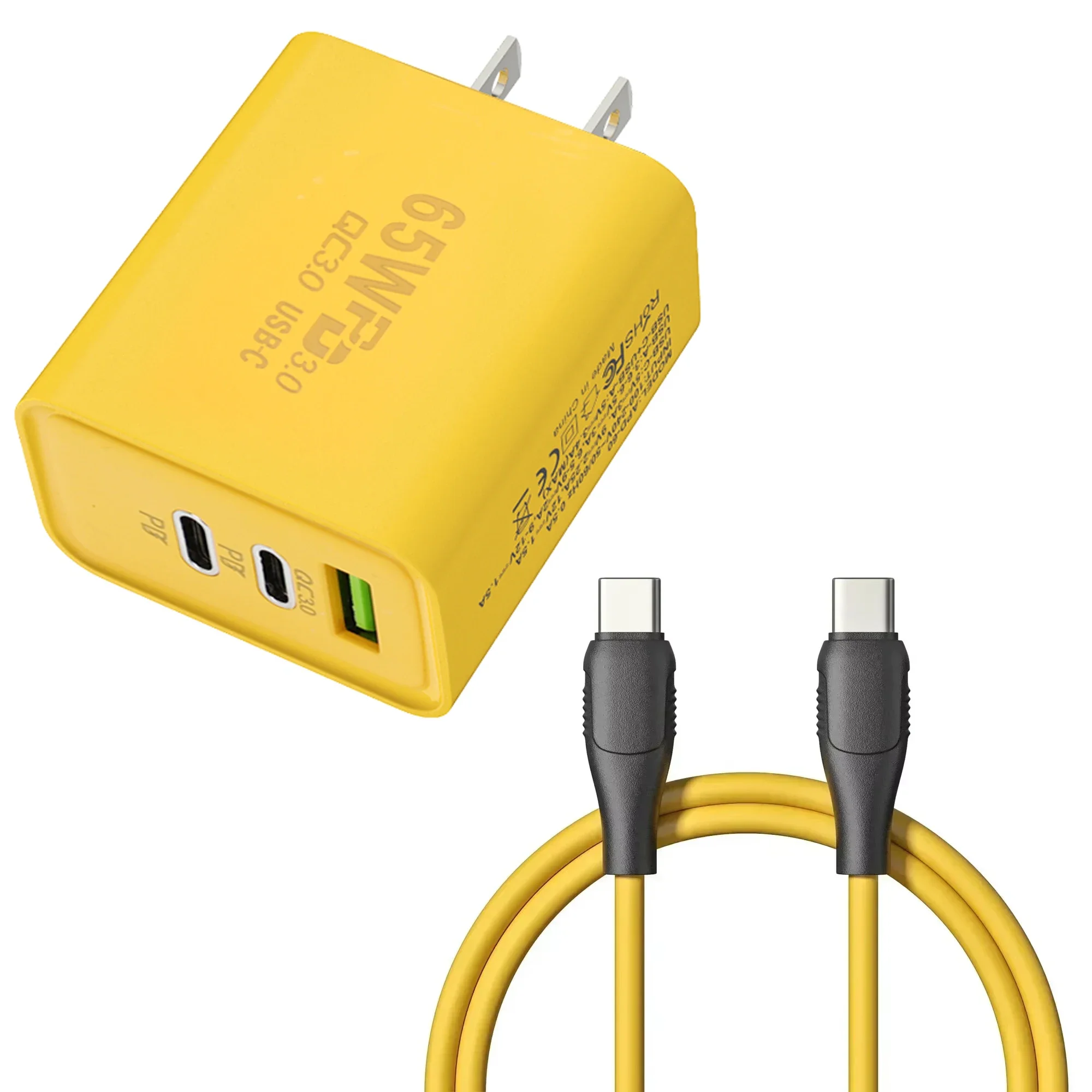 65 W 3 Poorten GaN USB PD Mobiele Telefoon Opladers USB C Naar Type C Hoge snelheid Opladen Datakabel Koord QC3.0 Mobiele Telefoon Muur Adapter: CH