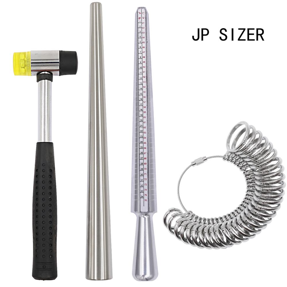 4 Stuks Ring Mandrel Sizer Tool Met Metalen Doorn Finger Sizing Meetstok En Ring Sizer Guage En Rubber Juweliers hamer: JP size set