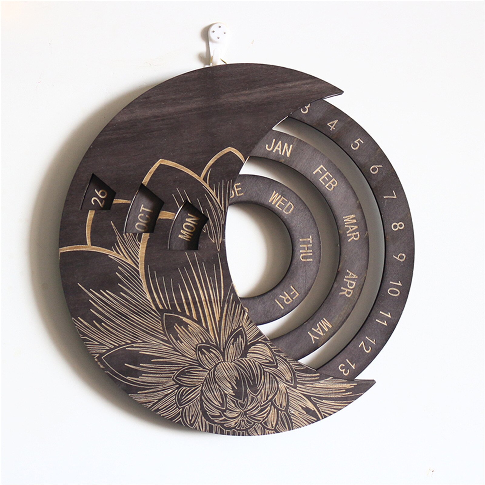 Wooden Calendar Round Perpetual Calendar Study Desk Calendar Handicraft Decoration Wooden Crafts Christmas Home Decor Xmas: C