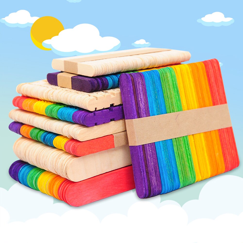 50Pcs/Set Popsicle Sticks Natural Wooden Pop Popsicle Sticks 11.4/15/14CM Length Wood Craft Ice Cream Sticks Popsicl Accesorios