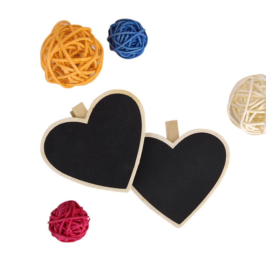 SOSW-8Pcs Heart-Shape Blackboard Wooden Pegs Photo/Note/Paper Clips