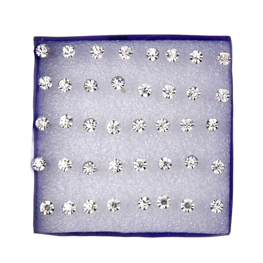 Rinhoo-Juego de 20 pares de pendientes de cristal blanco para mujer, joyería de Color blanco, Piercing de 2mm, 3mm, 4mm, 5mm, de joyería para niña