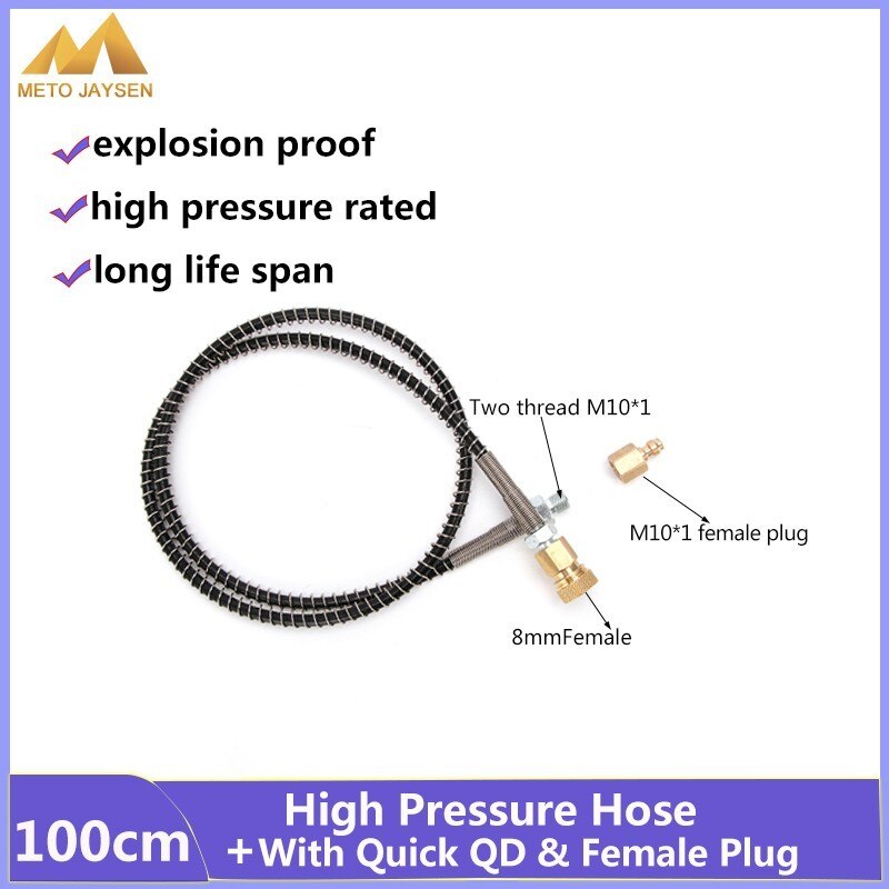 100CM M10x1 High Pressure Hose with Thickened Quick Disconnect and Copper Female Plug Air Refilling Nylon Hose 300Bar 4500Psi