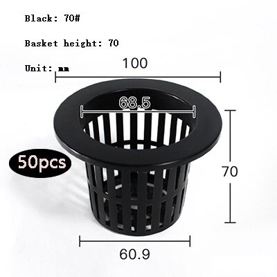 50Pcs Planten Mand Plastic Hydrocultuur Groente Planten Mand Grondloze Teelt Planten Blauw Cup Wortel Fixer: 70black