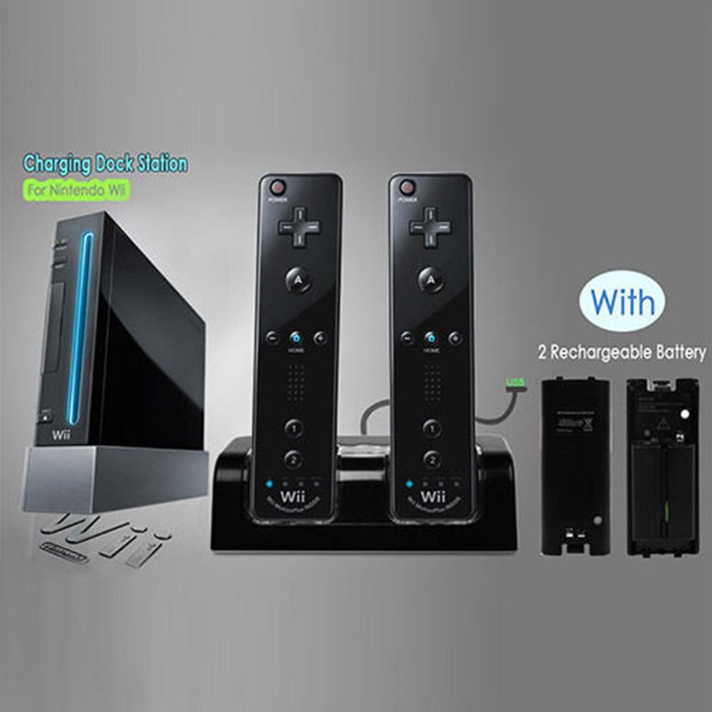 Para Nintendo WII mando a distancia cargador Estación De Carga + 2 baterías accesorios de juego