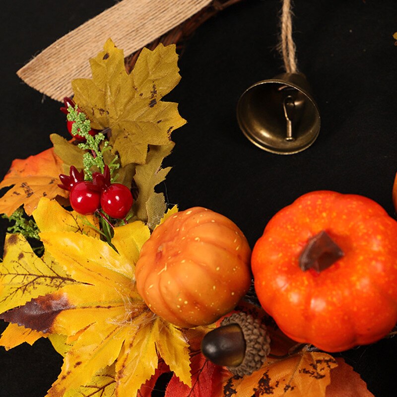 Herfst Leaf Pompoen Krans Met Bell Thanksgiving Halloween Voordeur Home Decor LB88