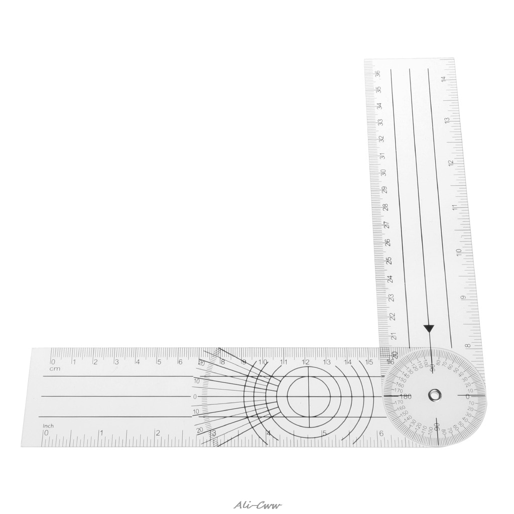 Brugbar multi-lineal 360 graders goniometer vinkel spinal lineal cm / inch